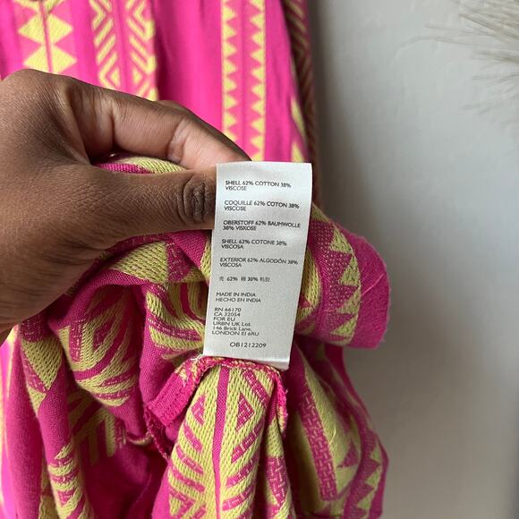 Anthropologie Maeve Dress Pink Yellow Geo Boho Print Tassel Tunic Mini Dress XS‎ - Picture 9 of 9